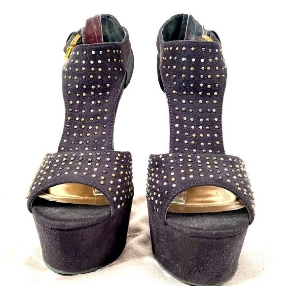 BLACK SUEDE ANKLE STRAP OPEN TOE 6” HEELS SIZE 8.5 - Picture 4 of 6